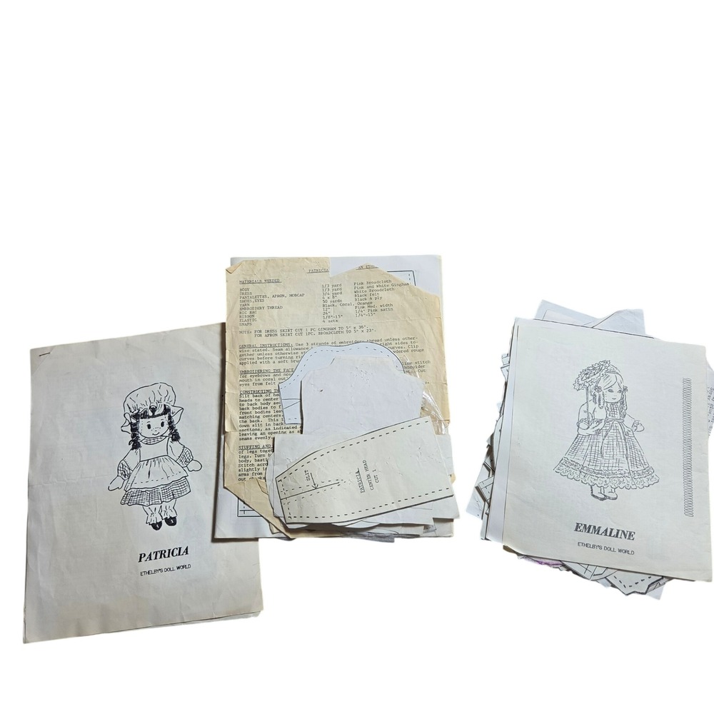 Vintage Lot Ethelby's Doll World Patricia & Emmaline Sewing Patterns 70s 80s